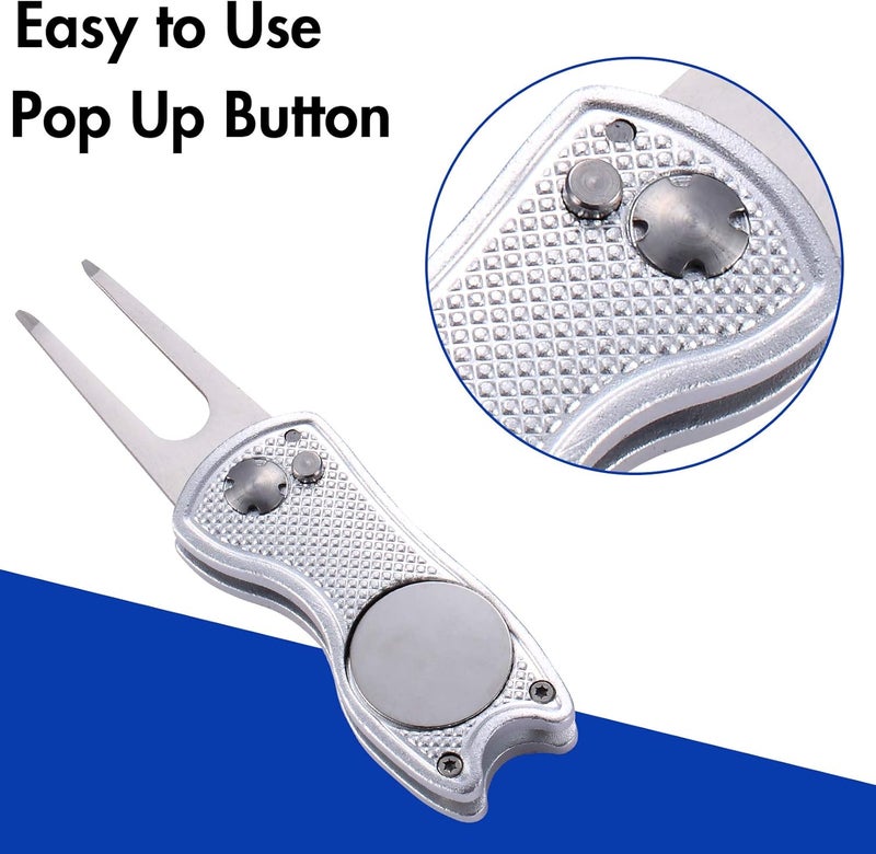 Fpxnb 2 Pack Metal Foldable Golf Divot Tool with Pop-up Button & Magnetic Ball Marker (Pack of 2, Fish Design) - Image 4